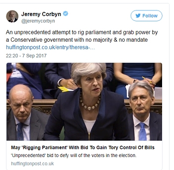 Pic: Jemery Corbyn Tweet on Troy Rigging of Parliamnetary Committees