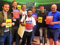 Pic: FSF members with ban the sun flyers