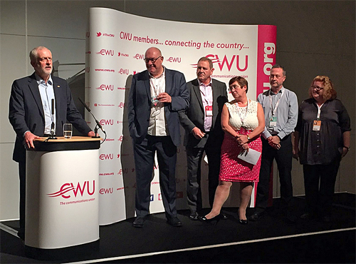 Pic: Jeremy Corbyn at CWU reception